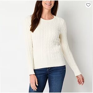 St John’s Bay Cotton Ivory Cable Knit Ribbed Pullover Sweater Size Large‎ Cozy